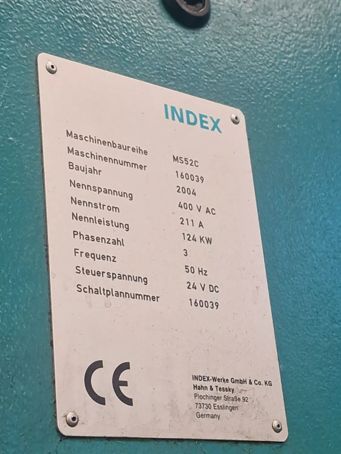 INDEX MS52C – Typenschild